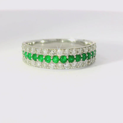 0.50CT Diamond 1.08CT Emerald Ring 18K White Gold