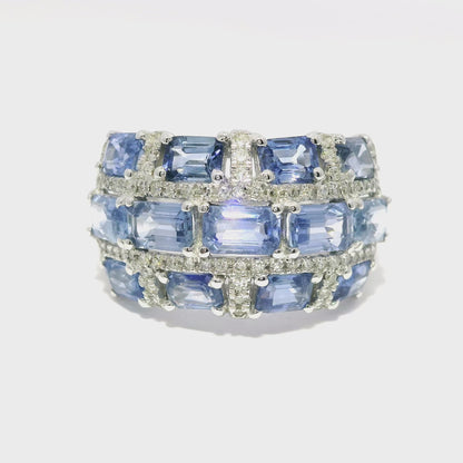 0.25CT Diamond 4.12CT Blue Sapphire Ring 14k White Gold