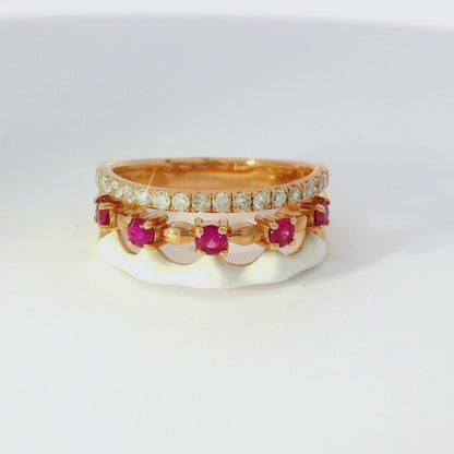 0.24CT Diamond and 0.36CT Pink Sapphire with White Enamel 14K Rose Gold