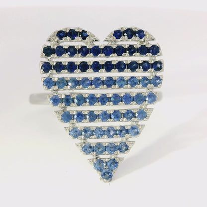0.97CT Blue Sapphire Heart Shaped Ring 14K White Gold