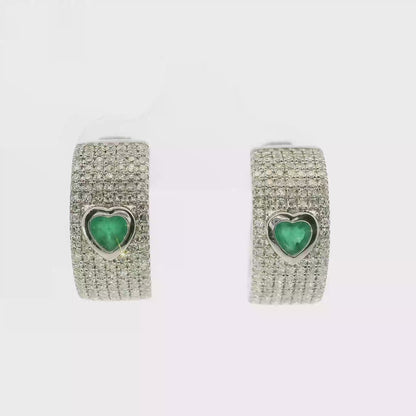 0.84Ct Diamond 0.44Ct Emerald 14k White Gold Earring