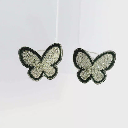 0.38CT Diamond with Black Enamel 18k White Gold Earring