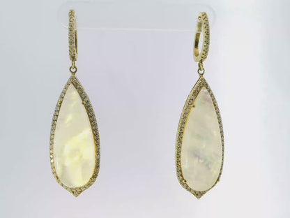 1.18CT Diamond with Rainbow Moon Stone 14k Yellow Gold Earring