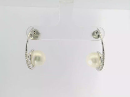 0.13CT Diamond 14k White Gold Pearl Earring