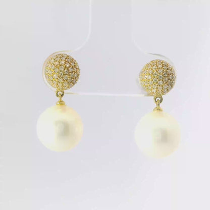 0.55CT Diamond with Pearl 14k Yellow Gold Earring