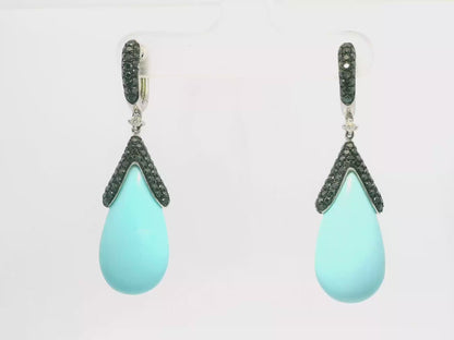 0.05CT Black Diamond with Turquoise  14k White Gold Earring