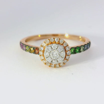 0.22CT Diamond and 0.24CT Mixed Sapphire Ring 14K Rose Gold