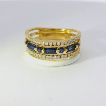0.24CT Diamond and 0.76CT Blue Sapphire with White Enamel 14K Rose Gold