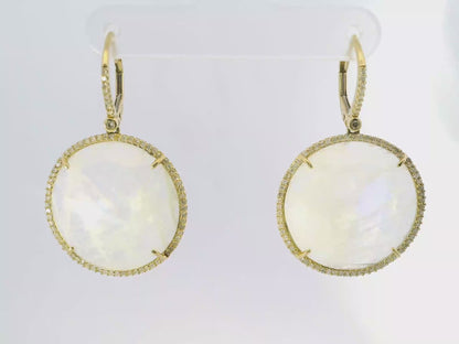 0.70CT Diamond with Moon Stone 14k Yellow Gold Earring