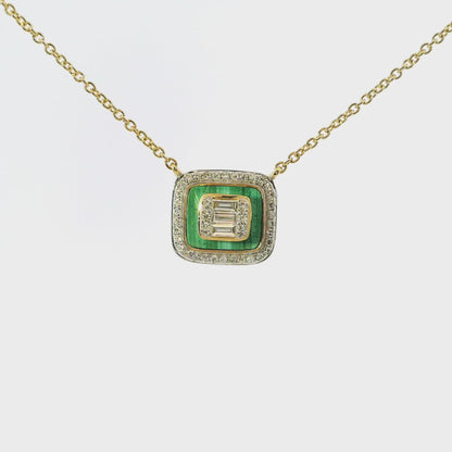 0.14 CT Diamonds with Green Onyx Pendant 14k Gold