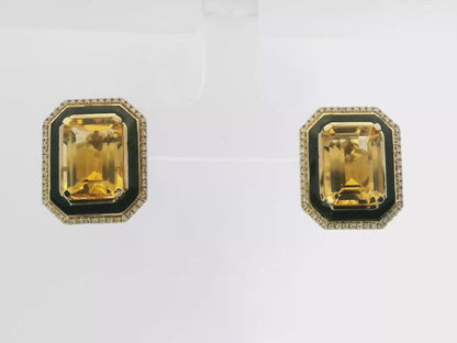 0.22Ct Diamond with Citrine Enamel 14k Yellow gold Earring