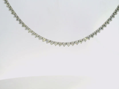 11.31CT Round Cut Diamond 3 Prong Tennis Necklace 14K White Gold