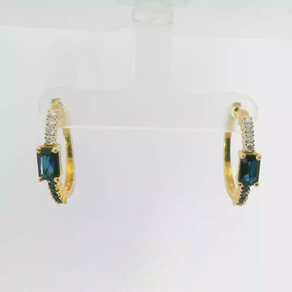 0.16CT Diamond with 1.65CT Blue Sapphire 14k Yellow Gold Earring