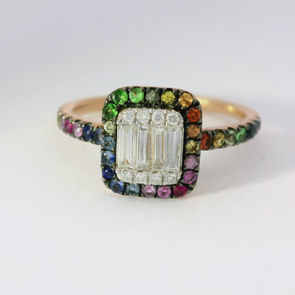 0.25CT Diamond and 0.25 Multi-Colored Gemstone Ring 14K Rose Gold
