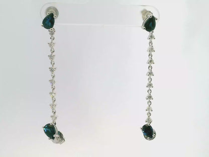 0.58CT Diamond 2.40CT Blue Sapphire 14k White Gold Earring