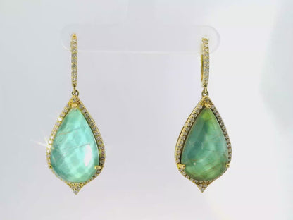 0.88CT Diamond with Faceted  Labradorite 14k Yellow Gold Earring