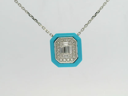 0.42CT Diamond 0.94CT Turquoise Pendant 14k White Gold