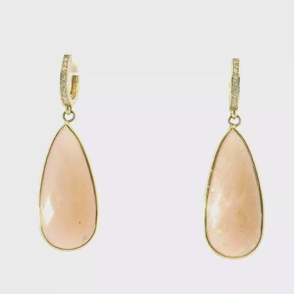 0.15CT Diamond with Peach Moon  14k Yellow Gold Earring