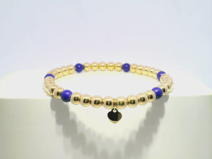 Plain Beaded with Lapis 14k Yellow Gold Bangle