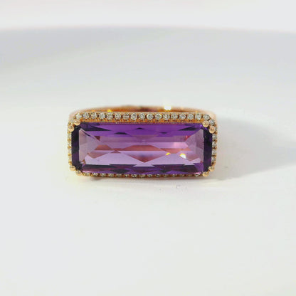 0.03CT Diamond and 4CT Purple Amethyst Ring 14K Rose Gold
