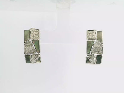 0.33CT Diamond with Black Shell  14k White Gold Earring