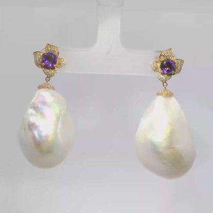 0.32CT Diamond with 0.90CT Amethyst Earrings 14k Rose Gold