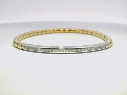 0.50CT Diamond ID Plain Beads Stretch Bangle 14k Yellow Gold
