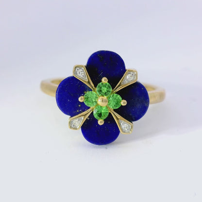 0.01CT Diamond and 0.17CT Emerald with Blue Agate 14K Yellow Gold
