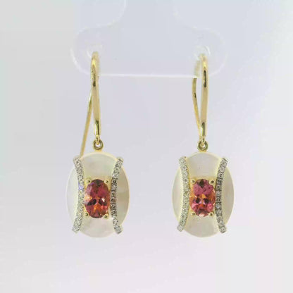 0.17CT Diamond with MOP and Pink Sapphire 14k Yellow Gold Earring