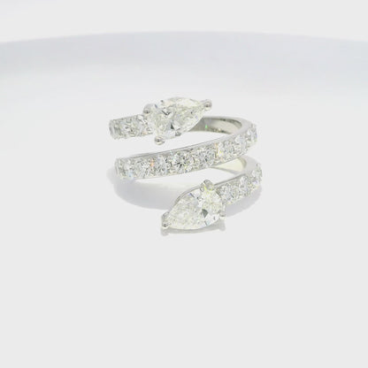 5.58CT Pear Shape and Round Cut Lab Diamond Ring 14k White Gold