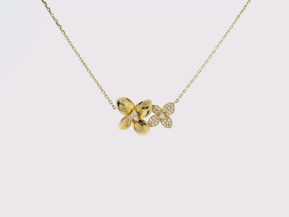 0.21CT Diamond Flower Pendant 14K Yellow Gold