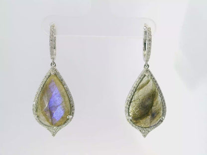 1.10CT Diamond with Faceted Labradorite Stone 14k White Gold Earring