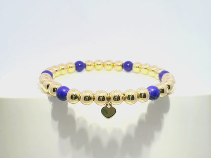 Plain Beaded with Lapis 14k Yellow Gold Bangle