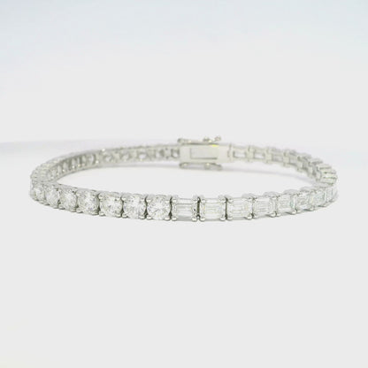10.39CT Emerald and Round Cut Lab Diamond 4 Prong Tennis Bracelet 14k White Gold