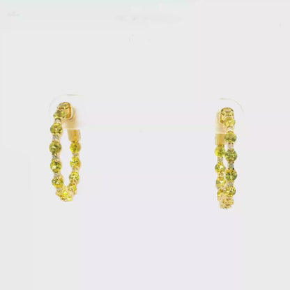 0.22CT Diamond 2.20CT Yellow Sapphire HOOP 14k Yellow Gold Earring