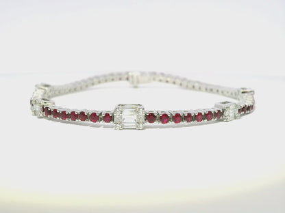 0.72CT Diamond 3.17CT Ruby Bracelet 18k White Gold