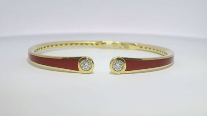 0.35CT Diamond Bangle with Red Enamel 18k Yellow Gold