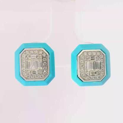 0.55CT Diamond with Turquoise 14k White Gold Earring