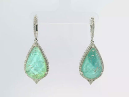 0.96CT Diamond with Turquoise Stone 14k White Gold Earring