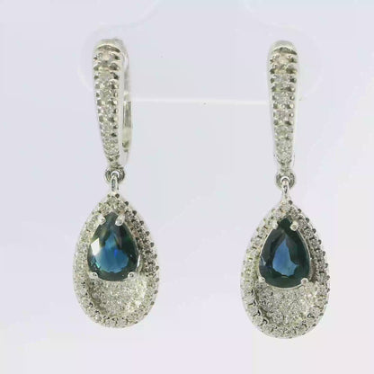 0.60CT Diamond with Blue Sapphire 14k White Gold Earring