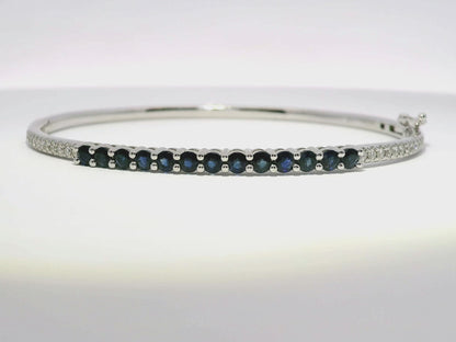 0.26CT Diamond 1.50CT Blue Sapphire Bangle 14k White Gold