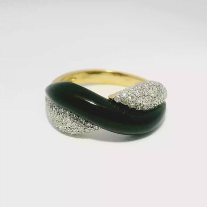 0.48CT Diamond with Black Agate 14k Yellow Gold Ring