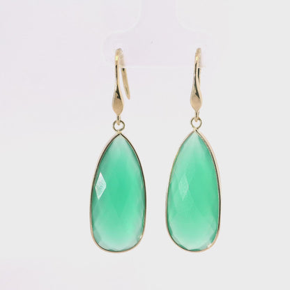 Plain Green Agate Earring 14k Yellow Gold
