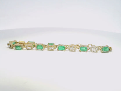 1.03CT Diamond 2.20CT Emerald Bracelet 14k Yellow Gold