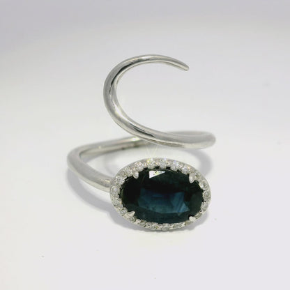 0.16 CT Diamond and 2.44CT Blue Sapphire Ring 14K White Gold