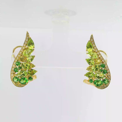 0.19Ct Diamond with Green Sapphire 14k Yellow gold Earring