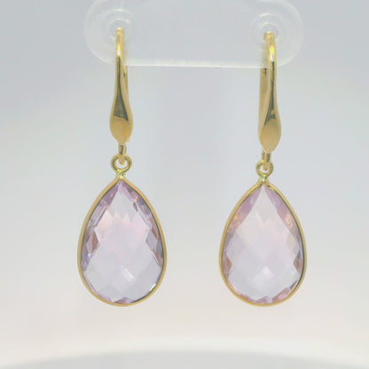 Plain Hoop Purple Amethyst Earring 14k Yellow Gold