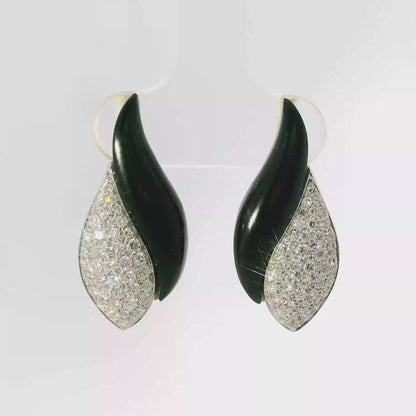 0.91CT Diamond with Black Agate 14k Yellow Gold Earring