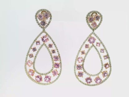 3.07CT Diamond with Pink Sapphire 14k White Gold Earring