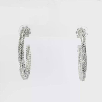 5.59CT Diamond Hoop Earrings 14k White Gold